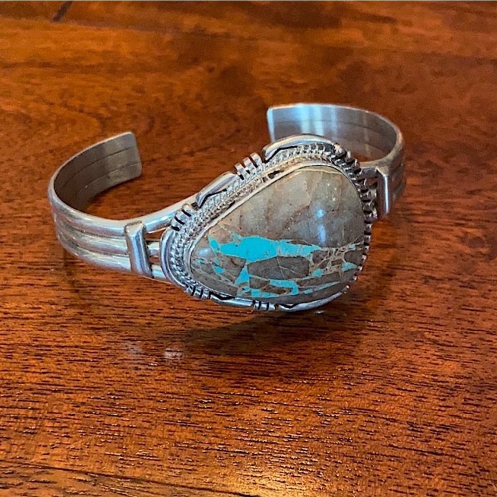 J Nelson Turquoise & Silver Cuff Bracelet